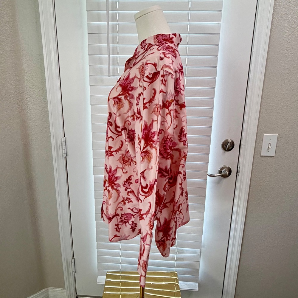 NWOT Chico's 4 Stretch Cotton Floral Button Shirt Pink Red 3/4 Sleeve Boho US 20 - Picture 13 of 16
